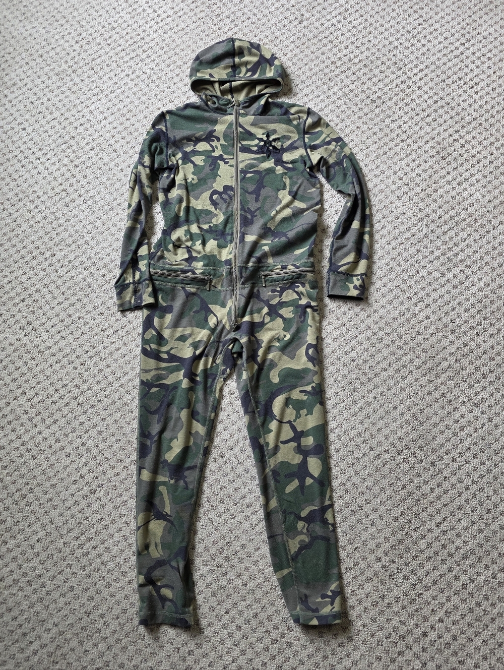 Airblaster Camo Dinosaur Print Zip-Front Hooded Jumpsuit